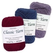 Cotton Yarn - 3 Solid Colors [2.5 oz Each] - Purple Tyrian, Blue Midnight, Purple Iris - Worsted/Medium Weight - Assortment for Knitting, Crochet, Needlework, Decor, Arts & Crafts Projects