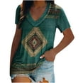 thumbnail image 1 of Camiseta casual para mujer Retro Folk-custom Impreso con cuello en V Manga corta Jersey Blusa Tops Fridja bn4751, 1 of 8