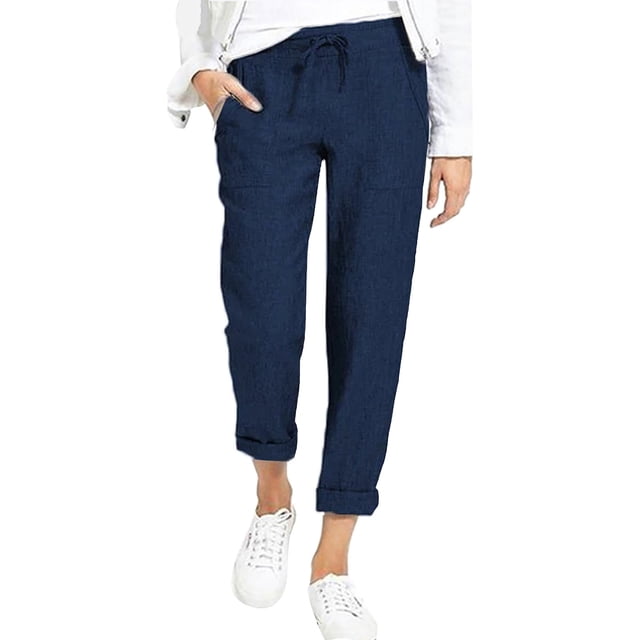 Pantalones acampanados de encaje de cintura alta para mujer - Poliéster liso, bolsillos, informal/lounge, S-XXL, todas las estaciones