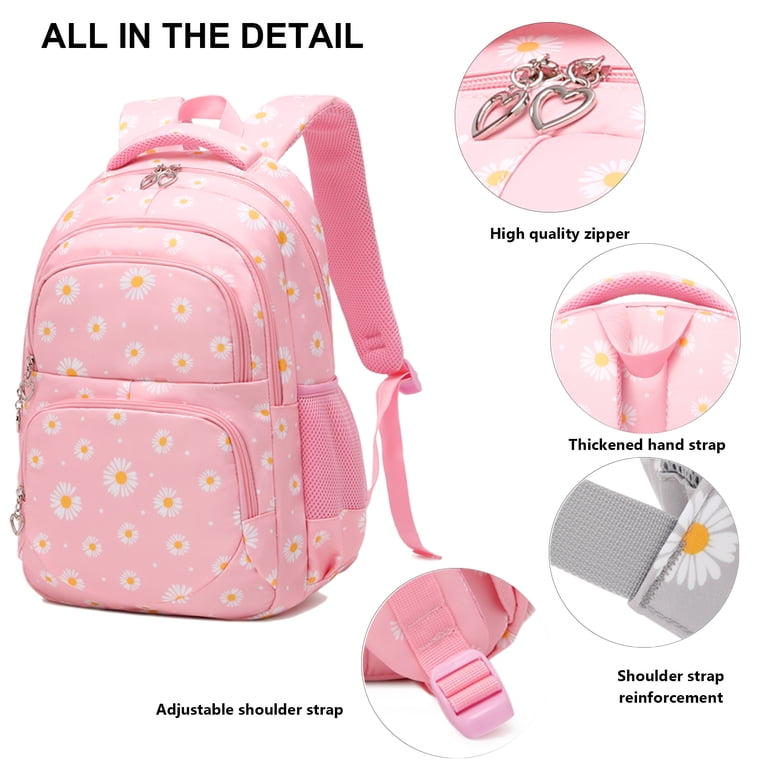 ZHIERNA Daisy Print Backpack Set For Girls - 3 Piece School Bag With Lunch Box & Pencil Case, Water-Resistant Bookbag For Elementary To College