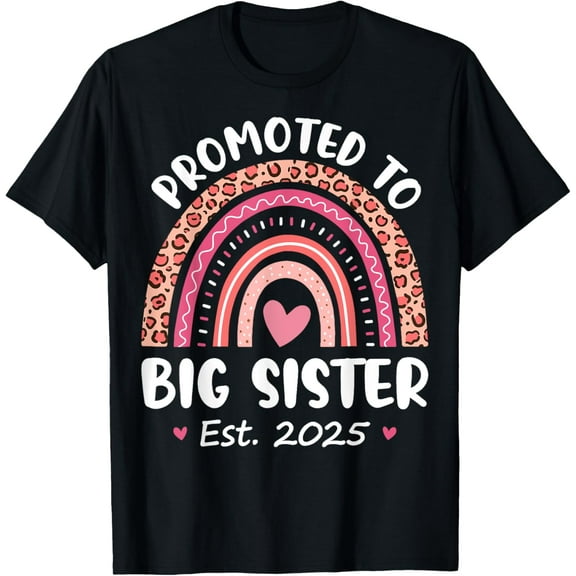 Promoted to Big Sister 2025 Baby Announcement Rainbow Sister T-ShirtMen and women, Black T-shirt, size: Extra large S-4XL
