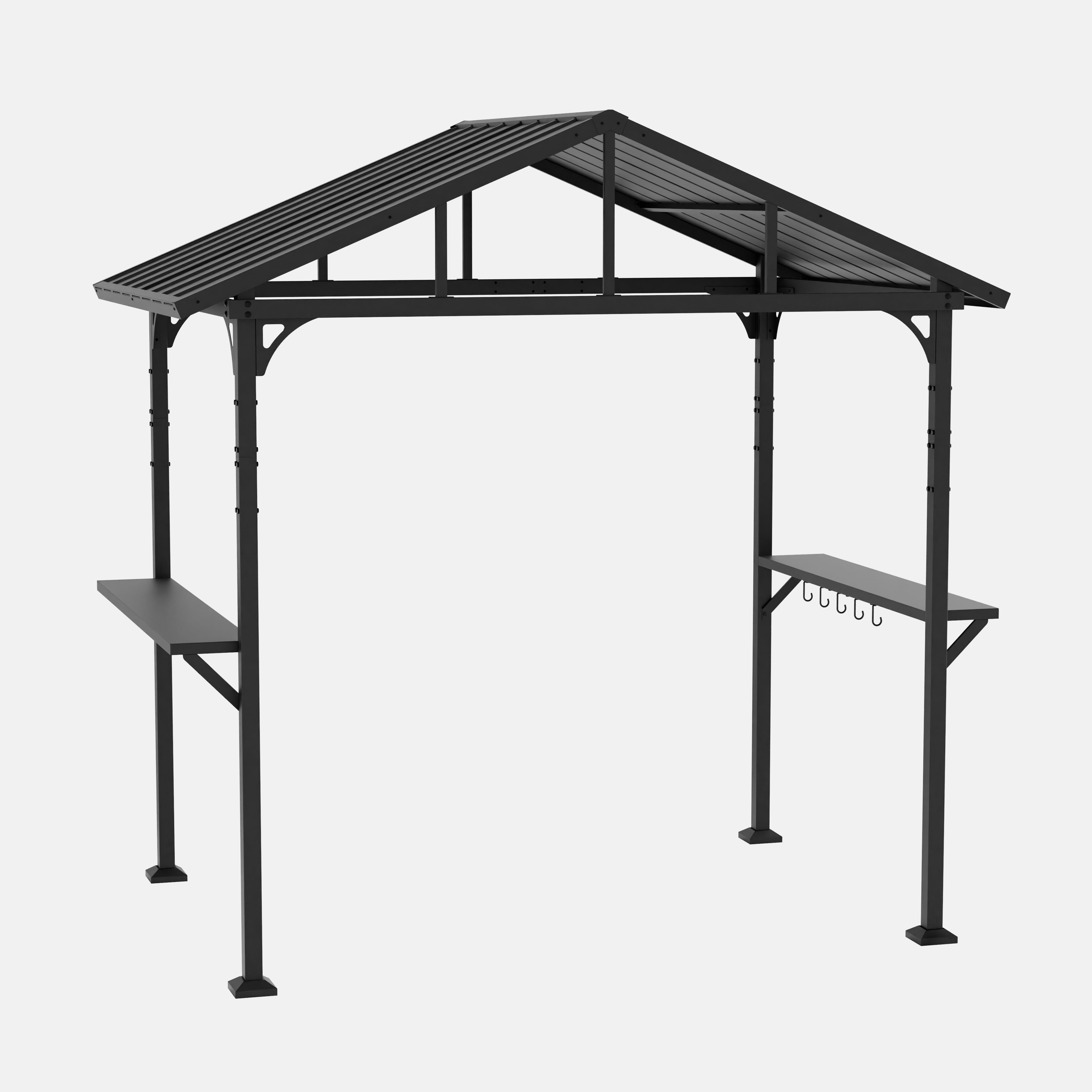 Gotland 8' x 5' Hardtop Grill Gazebo, Outdoor BBQ Metal Roof Canopy with 2 Metal Side Shelves & 5 Tool Hooks for Patio, Garden, Backyard, Poolside (Black)