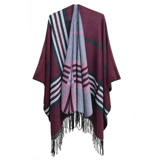 Clearance Hfyihgf Womens Elegant Plaid Tassel Poncho Open Front Blanket Capes Knitted Sweater Cardigan Wraps Shawl for Holiday Gifts Hot Pink One Size