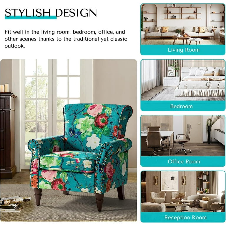 Wingback Accent Chairs with Wood Legs Removable Cushion