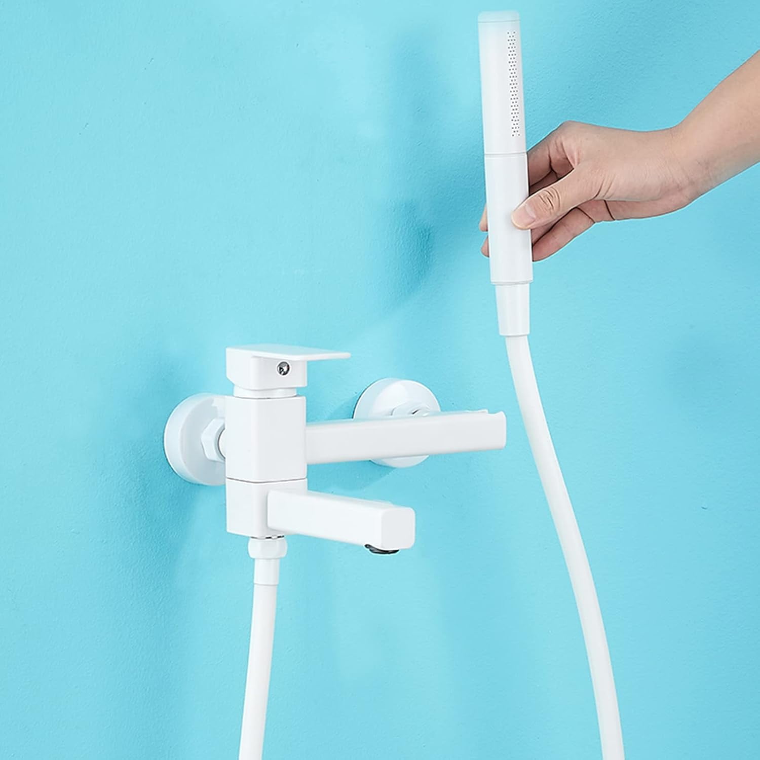 Bath Mixer Tap with Shower Attachment Bathtub Faucet Wall Mounted Brass Hot and Cold Water Hand Shower Double Hole Bathroom Shower Faucet White-B