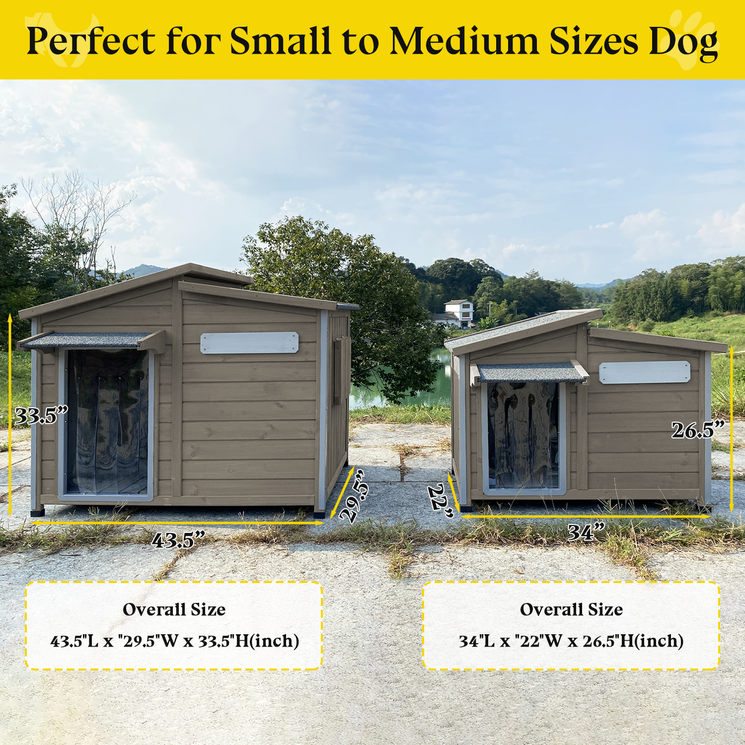Gowoodhut 43" L Dog House Outdoor, Large Wooden Dog Kennel Indoor with Window