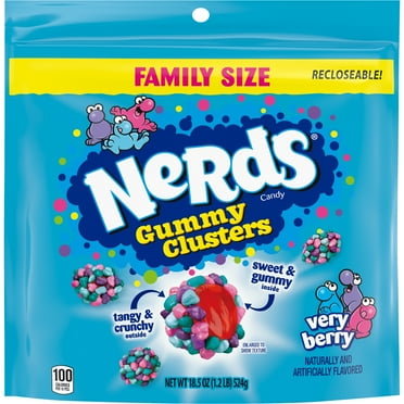 NERDS Gummy Clusters Very Berry, Crunchy and Gummy Candy, 18.5 oz, Recloseable Family Size Bag-Pack of 6