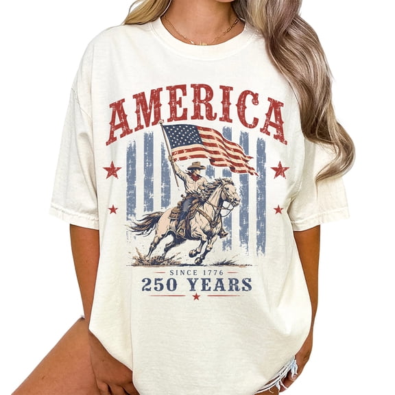 America Since 1776 250 Years Patriotic Western Horse Graphic Casual T-Shirt for Men and Women