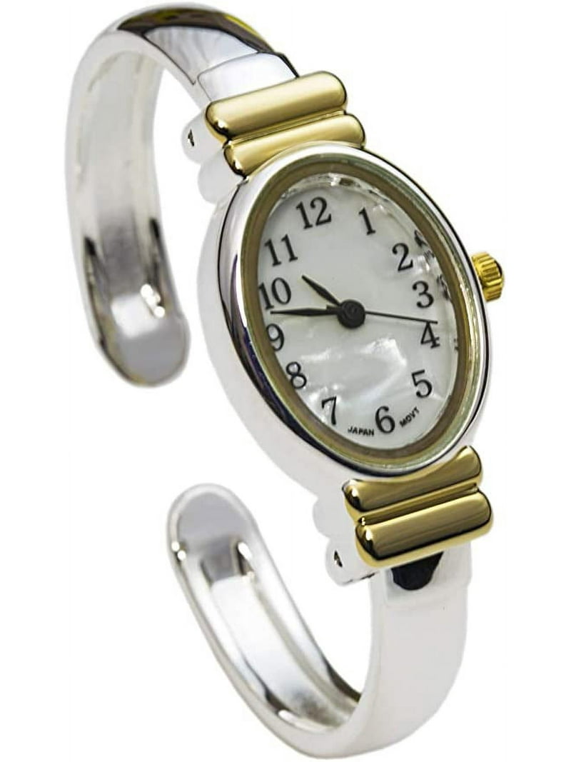 Geneva Platinum Two-Tone Women's Cuff Watch Quartz Wrist Jewelry