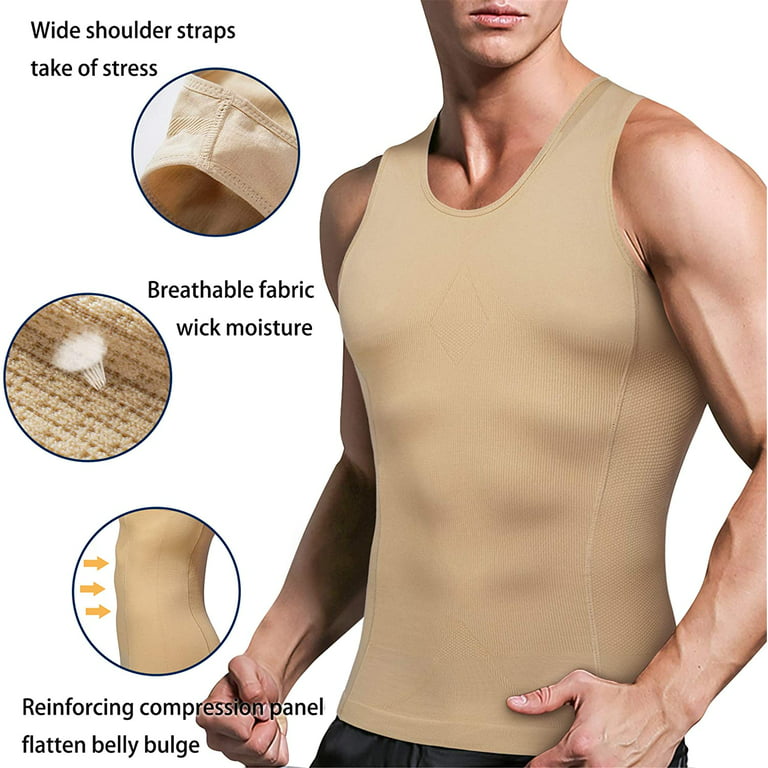 Gotoly Mens Compression Shirts Slimming Body Shaper Vest Workout Tank Top  Tummy Control Shapewear Abs Abdomen Undershirt(Beige 3X-Large-4X-Large)