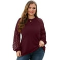 thumbnail image 5 of JWD Plus Size Tops For Women Lace Sleeve Blouse Waffle Knit Long Sleeve Shirts Wine Red-3X, 5 of 7