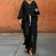thumbnail image 2 of YABCSAZ Cotton Linen Set Long Sleeve V Neck Button Down Tee Shirt Tops and Wide Leg Pants Summer Casual Loose Fit Solid Color 2 Piece Pajama Sets, 2 of 9