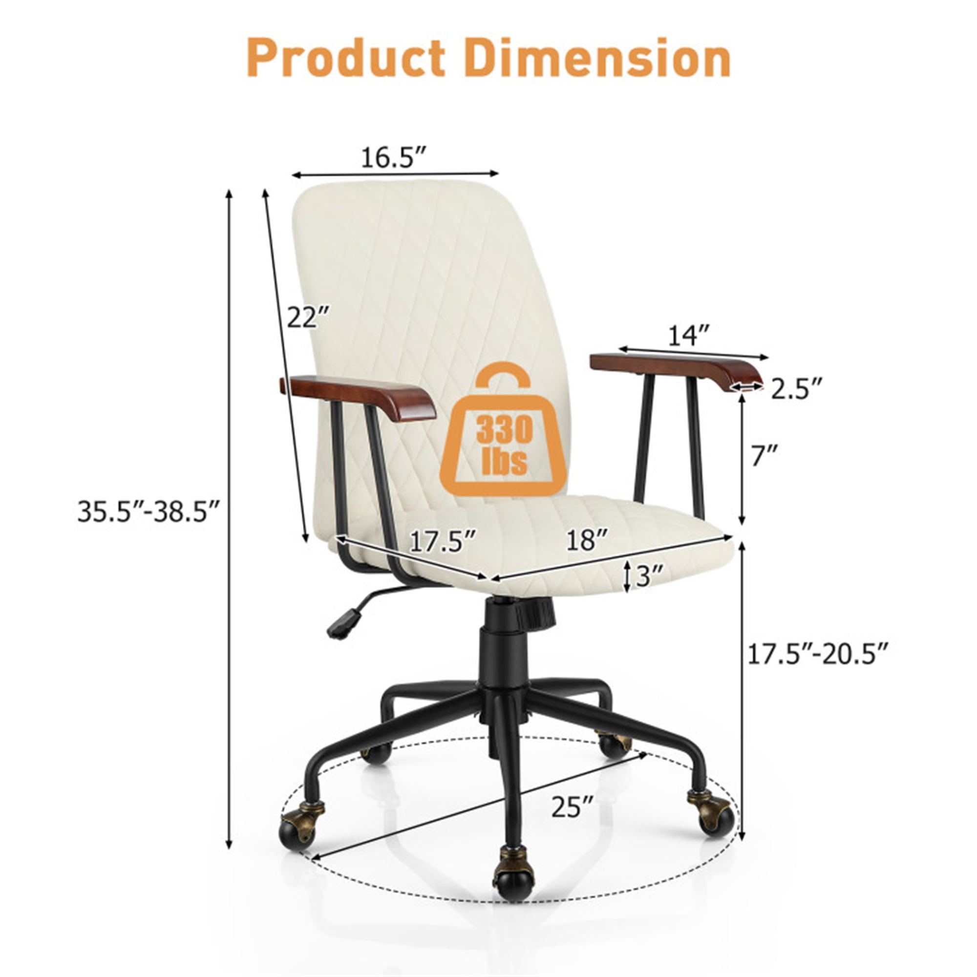 Demi Bonn Velvet Home Office Chair with Wooden Armrest, Rolling Work Computer Desk Chair for Home, Bedroom, Study, Beige