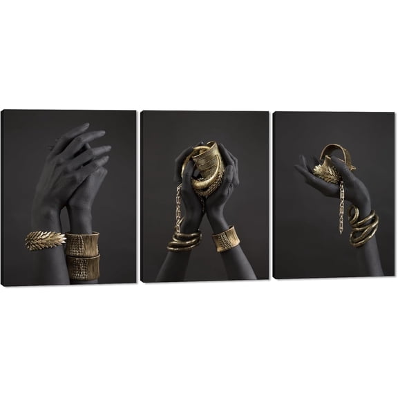 Hieng 3 Panels Abstract Black Woman Wall Art Modern American African Canvas Prints Painting for Living Room Bedroom Office - 12"x16"x3pcs