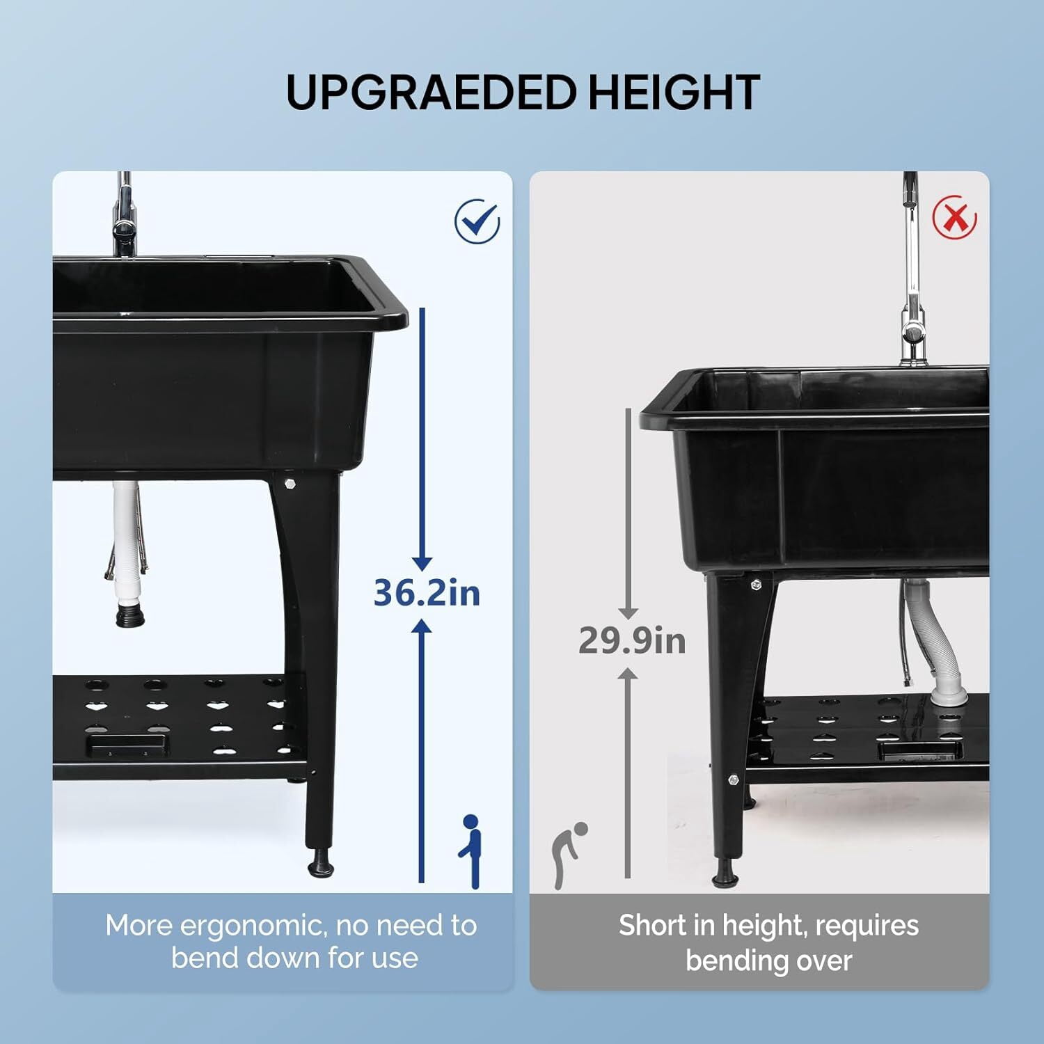 LINJH ,32.3"L x 22.4"W x 49.6"H Utility Sink with Removable Drainboard and Faucet for Laundry Black