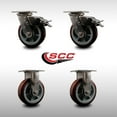 thumbnail image 2 of 6 Inch 316SS Polyurethane Caster Set with Roller Bearings 2 Brakes 2 Rigid SCC, 2 of 2