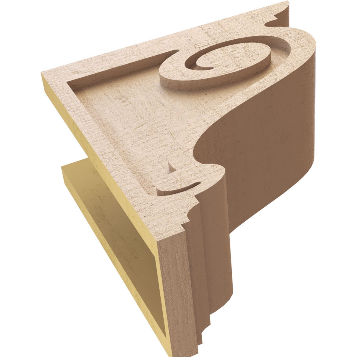 6"W x 12"D x 12"H Classic Scroll Rough Cedar Woodgrain TimberThane Corbel, Primed Tan