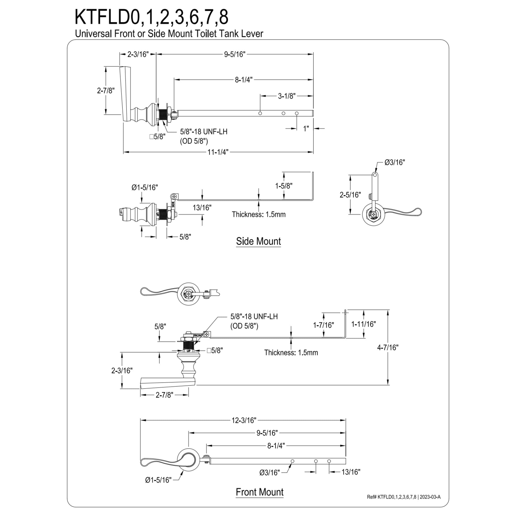 Kingston Brass KTFLD8 Royale Universal Front or Side Mount Toilet Tank Lever in Brushed Nickel