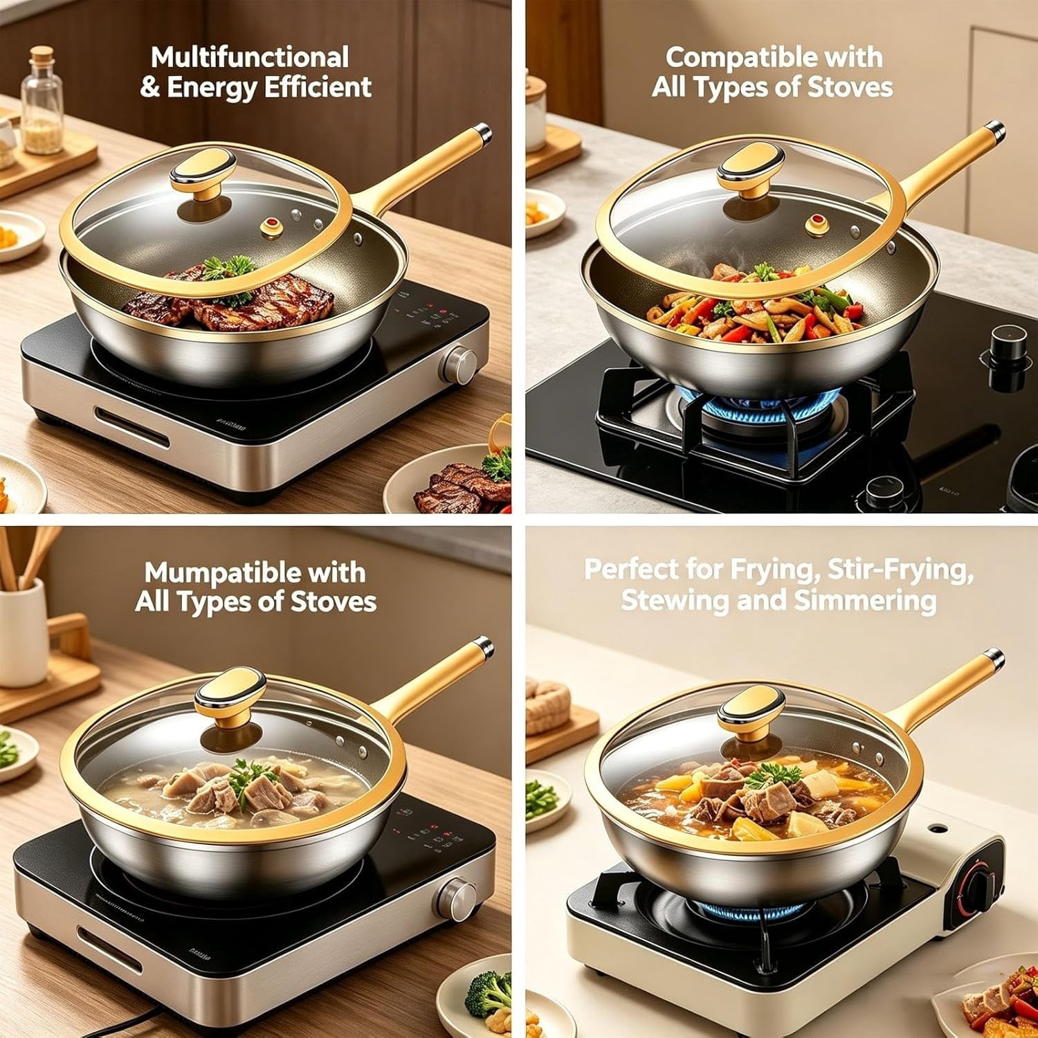 12in Titanium Alloy Non-Stick Pot with Lid, Titanium Pans for Cooking with Steamer, Non Stick Frying Saute Pan with Ergonomic Stay-Cool Handles Cookwarefor Cooking, Frying, Baking(No Steamer)