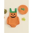 thumbnail image 3 of Hirigin Newborn Baby Girl Halloween Outfits Pumpkin Print Sleeveless Romper Jumpsuit and Hat 0 3 6 12 18 Months Casual Clothes Set, 3 of 8