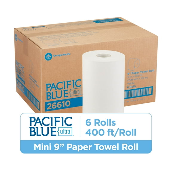 Pacific Blue Ultra® 9” Paper Towel Rolls by GP PRO (Georgia-Pacific), White, 6 Rolls per Case
