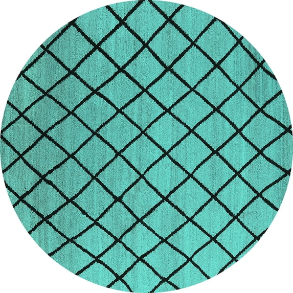 Ahgly Company Machine Washable Indoor Round Oriental Turquoise Blue Industrial Area Rugs, 8' Round