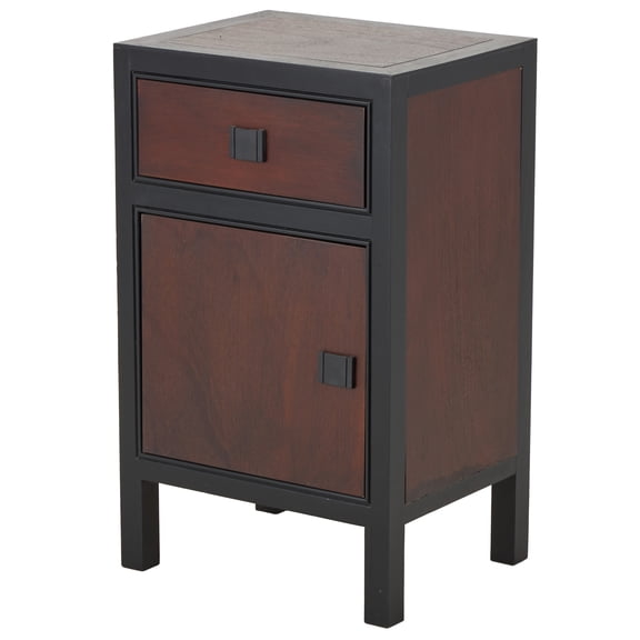 DecMode 16" x 26" Dark Brown Wood Square 1 Door and 1 Drawer Cabinet with Black Frame, 1-Piece