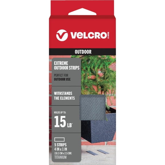 VELCRO® Brand Extreme Outdoor Tape 4in x 1in Strips, Titanium, 5 ct