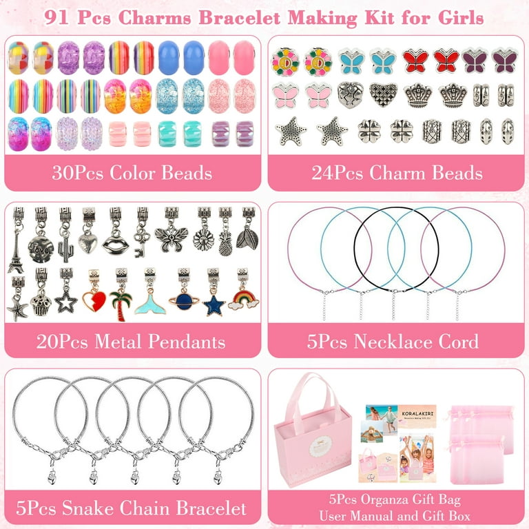Athena's Elements Charm Bracelet Making Kit, DIY Jewelry Making Kit for Girls, 67 Pcs Bracelet Charms for Bracelet Making, Art and Crafts for Girls