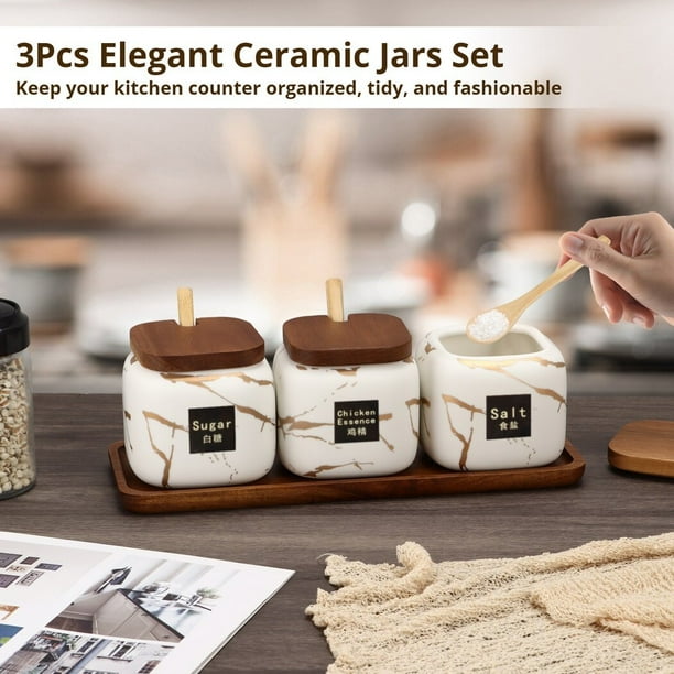 3PCS Ceramic Sugar Containers Set, Sugar Bowls with Lids and