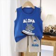thumbnail image 2 of TOWED22 Toddler Baby Boy Summer Clothes Short Sleeve Embroidery Letter T-shirt with Plaid Shorts Summer Outfits Set(Dark Blue,12-18 M), 2 of 4