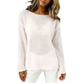 thumbnail image 2 of QASIEATN Women's Mesh Long Sleeve Tops Boat Neck See Through Lightweight Sweater Crochet Knit Tops Fall Fashion Outfits for Women, 2 of 5