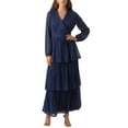 thumbnail image 1 of xiaxaixu Robes de Mode Automne pour Femmes Robes de Soirée Longues Manches Longues Col en V Robe Smockée à Volants Superposés, 1 of 7