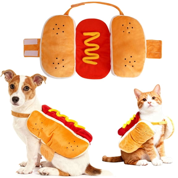 Gustave Dog Hot Dog Costume Pet Outfits Novelty Funny Food Costumes for Puppy Dogs Cats Christmas Halloween Party Cosplay Apparel Clothes, Small