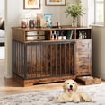 thumbnail image 1 of Ourlova 48 Inch Dog Crate Furniture for Small Dogs 3 Drawers Hidden Bowl Side Table Retro Brown, 1 of 8
