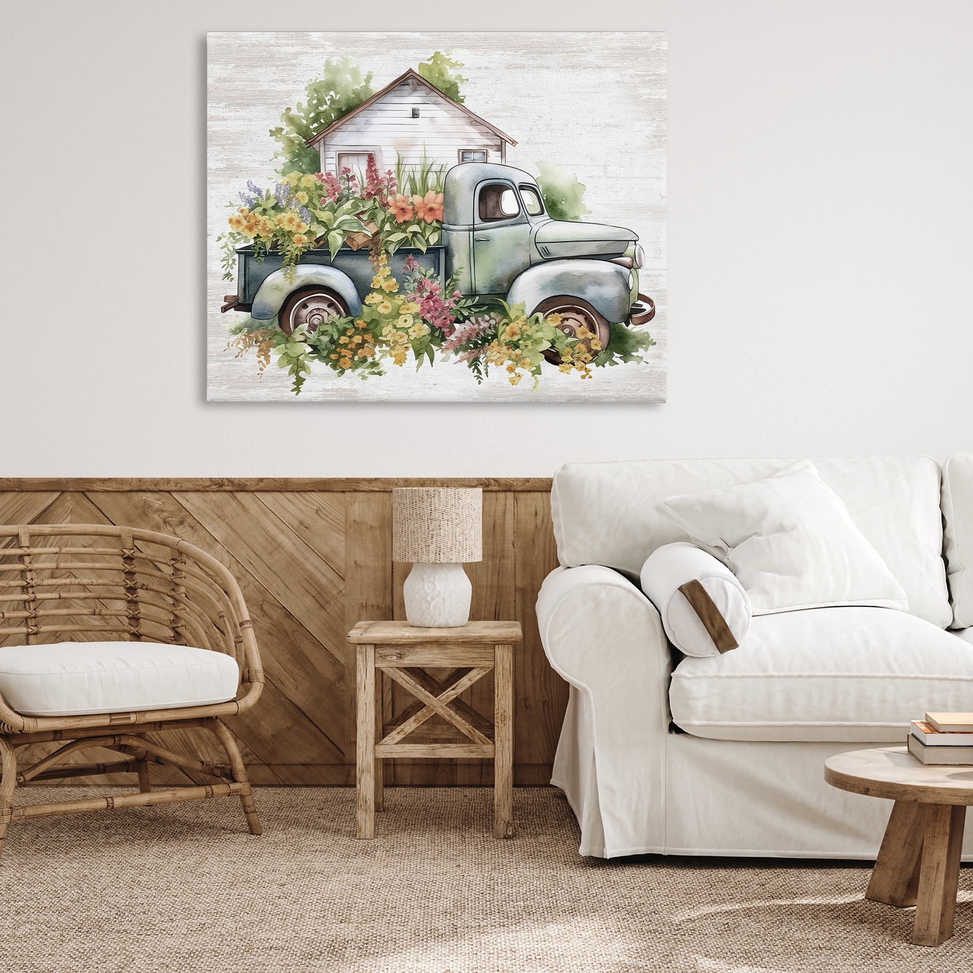 Stupell Industries Country Floral Truck Transportation Painting Gallery Wrapped Canvas Art Print Wall Art, 48 x 36