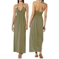 thumbnail image 2 of Raccmtaty Women Summer Dress V-Neck Low Cut Halter Lacing Backless Pleated Sleeveless Dresses, 2 of 6