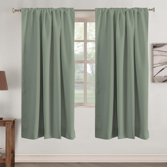 AIR-Blackout Curtains Thermal Insulated Window Treatment Panels Rod Pocket Window Panels for Small Windows Thermal Insulated Back Tab Curtains, 52inch x 72inch, 2 Panels, Sea Grass