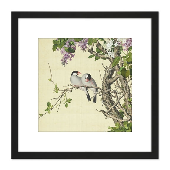 Castiglione Syringa Birds Tree Painting 8X8 Inch Square Wooden Framed Wall Art Print Picture with Mount