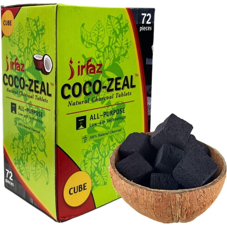 Natural Coconut Shells Coals Charcoals 72 Accessories 2.2lbs Cubes Coal box Coco-Zeal 1 Irfaz 1kgs