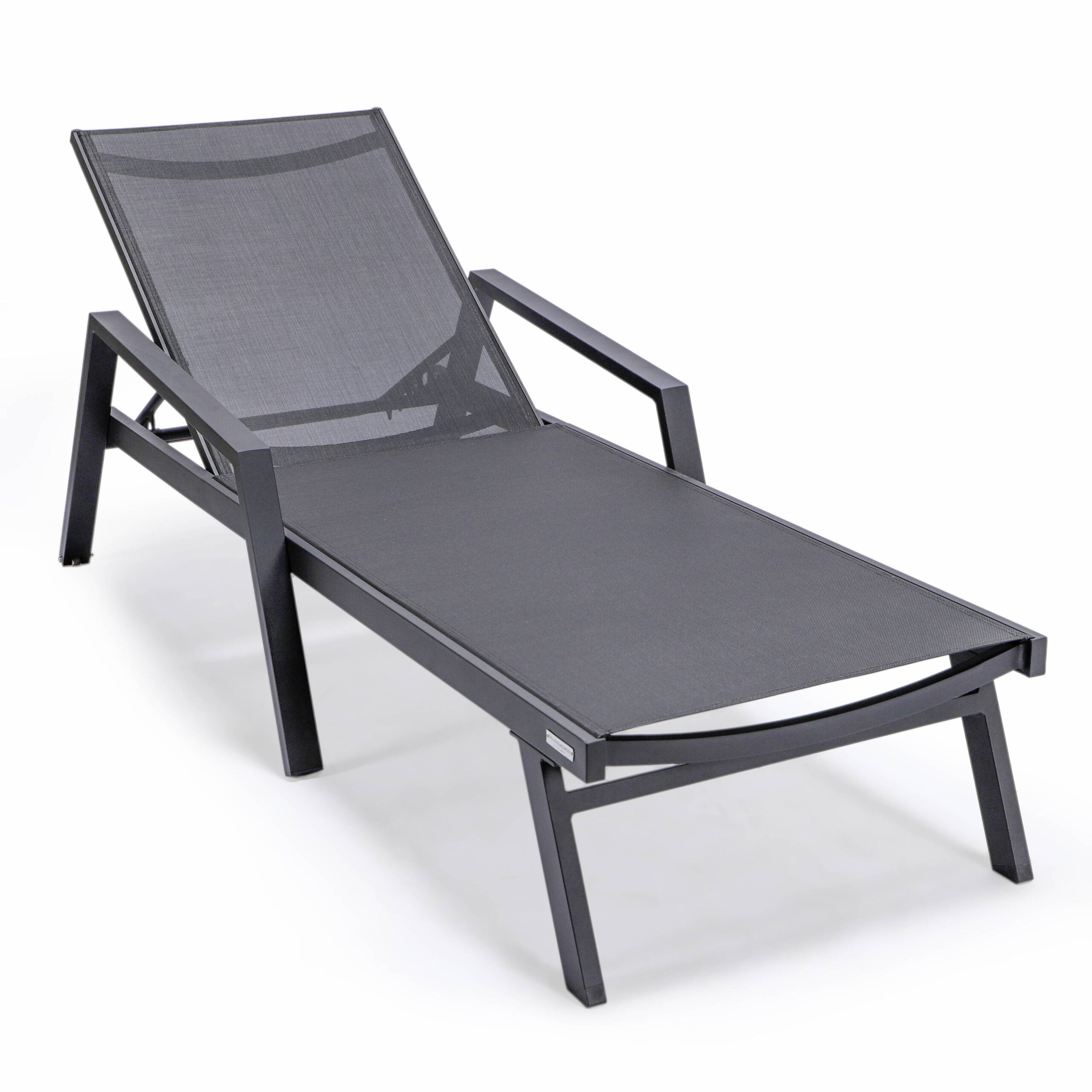 LeisureMod Marlin Patio Chaise Lounge Chair with Armrests Poolside