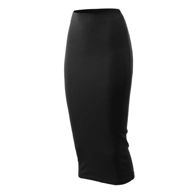 A2Y Women's Basic Solid Ponte Longline Techno Span High Waist Long Skirt  Black S 
