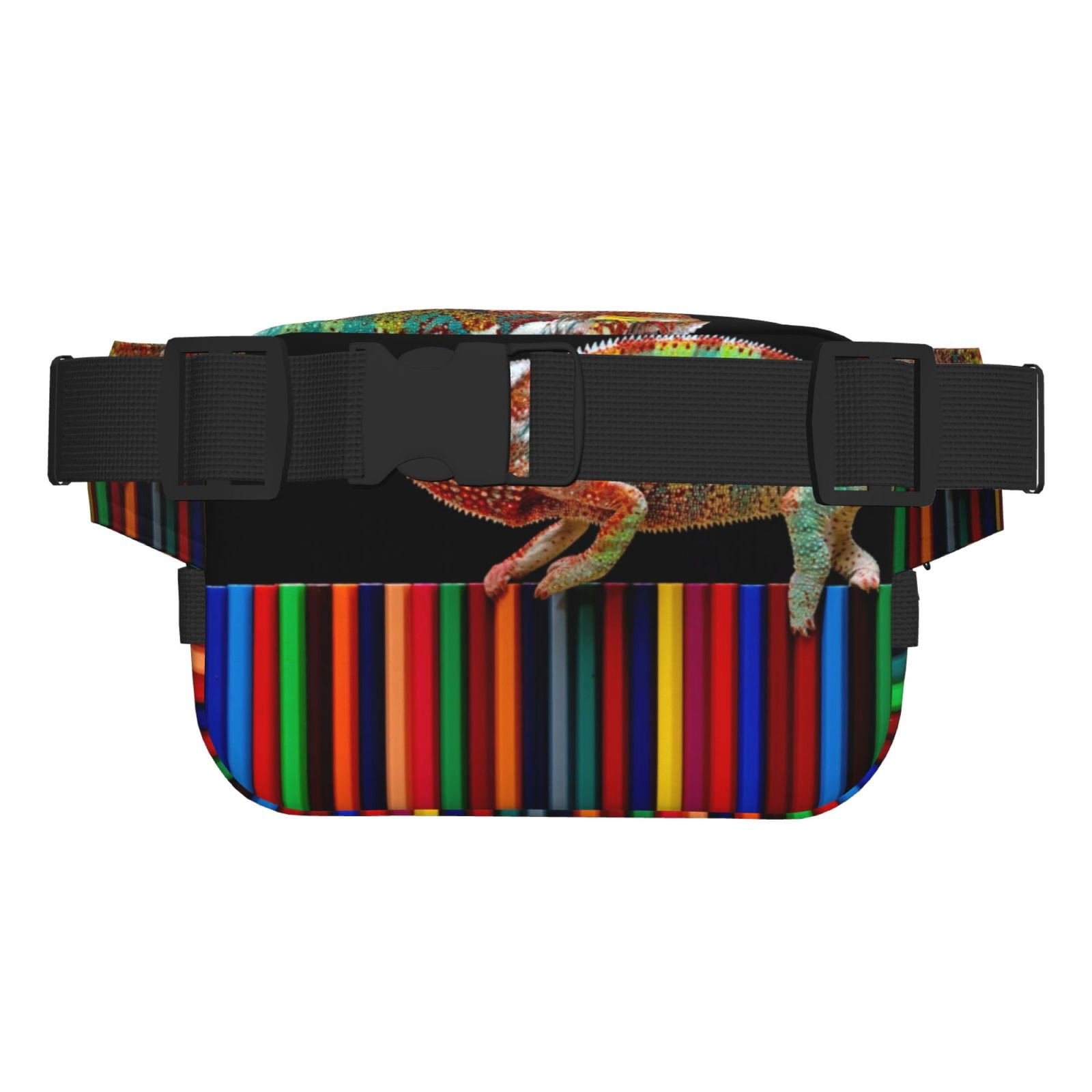 Picia Chameleon Panther On Colored Pencils Print Square Double-Layer Waist Bag Mini Adjustable Waist Belt Bag Exercise Running Travel Hiking