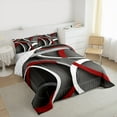 thumbnail image 3 of Manfei Vintage Geometric Stripe Bedding Comforter Set,Modern Abstract Art Twin Comforter Sets,Red Gray White Bedding Set For Men Women,Super Cozy Room Decor Reversible,2 Pieces, 3 of 8