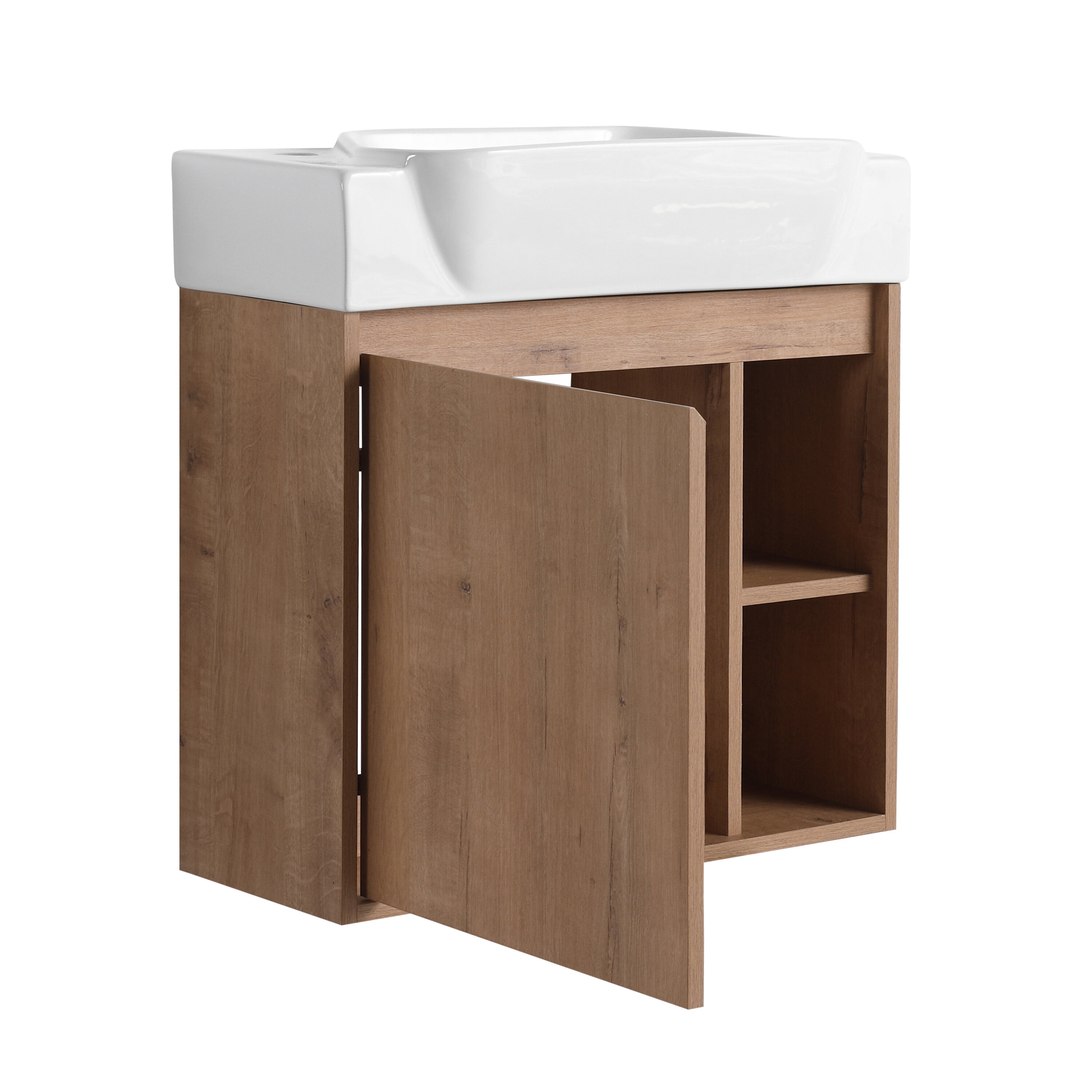 Modern Bathroom Vanity 24'' Wall-Mounted Bathroom Vanity with White Ceramic Sink & Soft-Close Door, KD-Packing,Wooden Bathroom Vanity