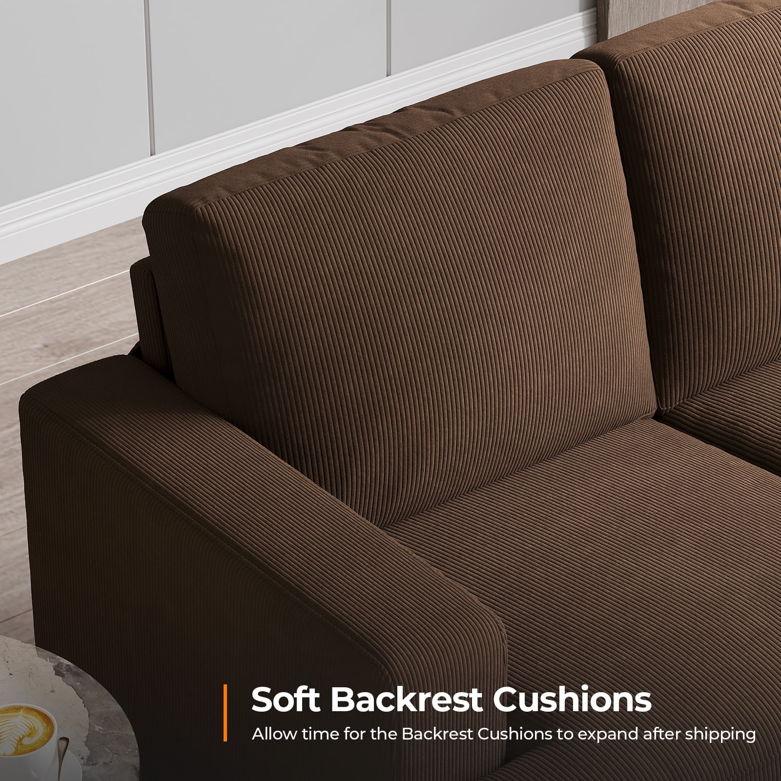 BLAZANT 89" Sofa Couch, 3 Seater Sofa with Suppleness Armrests, Corduroy Fabric Deep Seat Sofa with Upholstered Cushion& Backrests, Modern Comfy Couch for Living Room Apartment Office