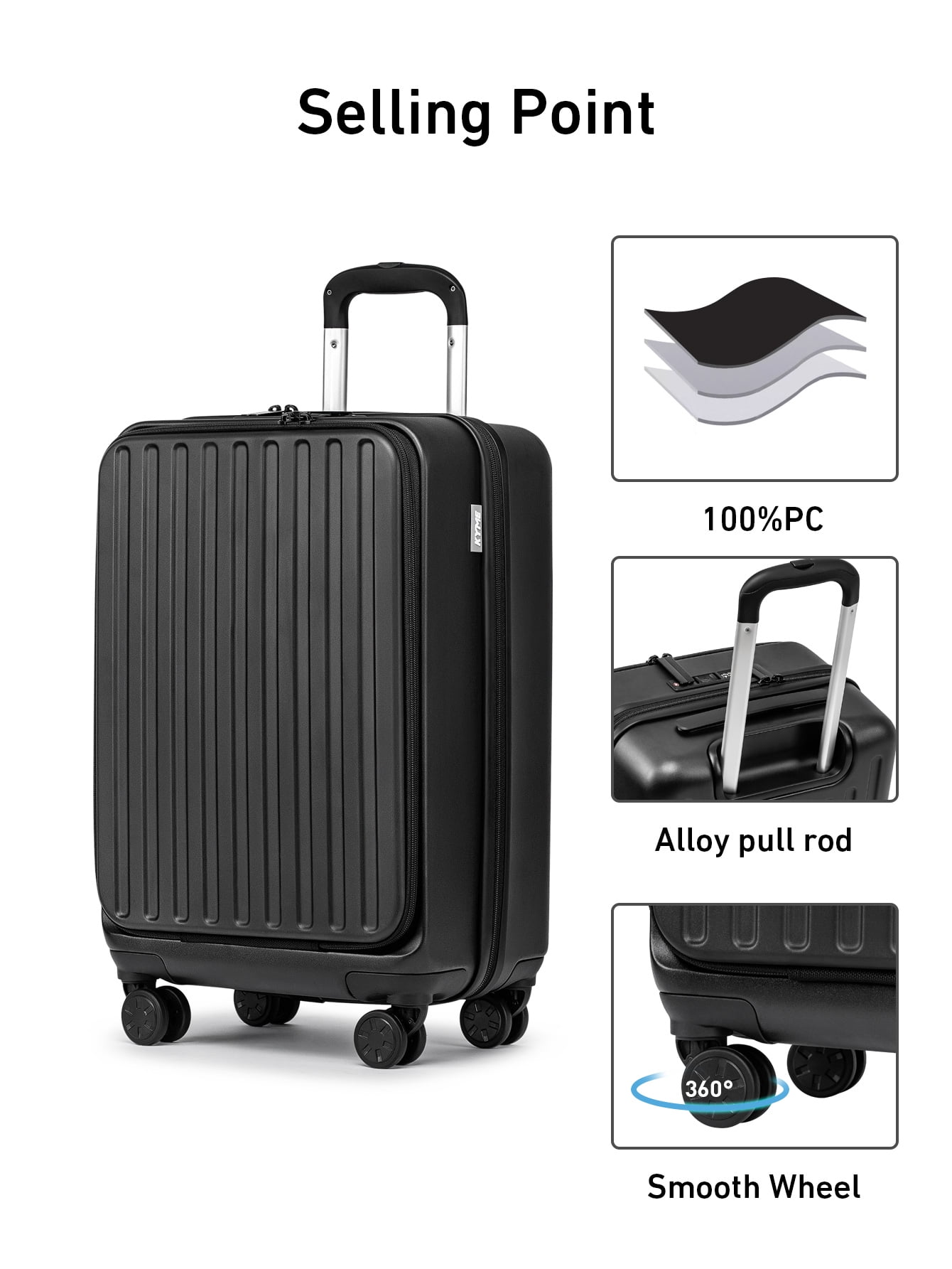 Front Open Carry On Luggage Laptop Compartment 100%PC TSA Lock Spinner Wheels 20" Lightweight Hardside Suitcase
