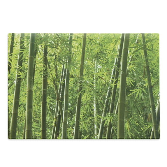 Bamboo Print Cutting Board, Exotic Tropical Forest Fresh Color Nature Wild Trees and Leaves, Decorative Tempered Glass Cutting and Serving Board, Large Size, Green, by Ambesonne