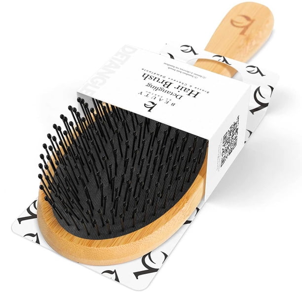 Cepillo de pelo de bambú con cerdas desenredantes, para mujeres, hombres y niños, versátil para uso en cabello húmedo o seco con productos para el cabello