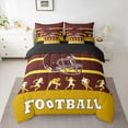 thumbnail image 3 of Feelyou Cartoon Rugby Athlete Twin Bedding Sets 7-Piece, Brown Gold Stripe Line Bedding Comforter Set, Est Sleep Sports Soccer Reversible Sheet Sets, Lightweight Room Decor, 3 of 8